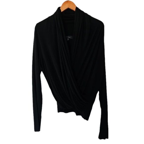 Karen Kane Black Wrap Top L Large Kinit Rayon Blend Blouse - Picture 3 of 12